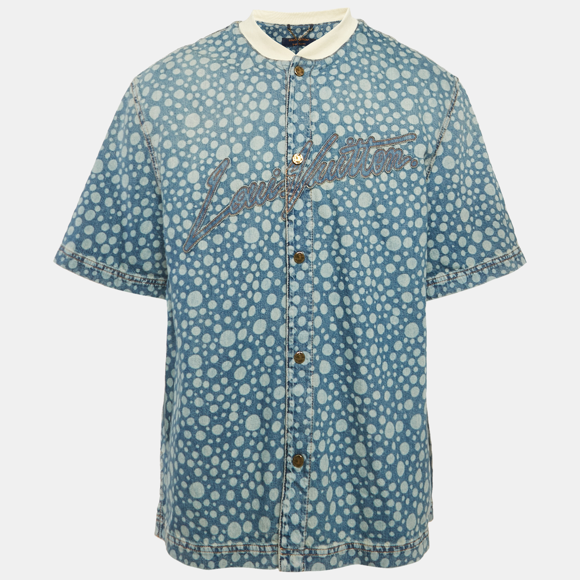 

Louis Vuitton Blue Bleached Denim Rib Collar Shirt XL