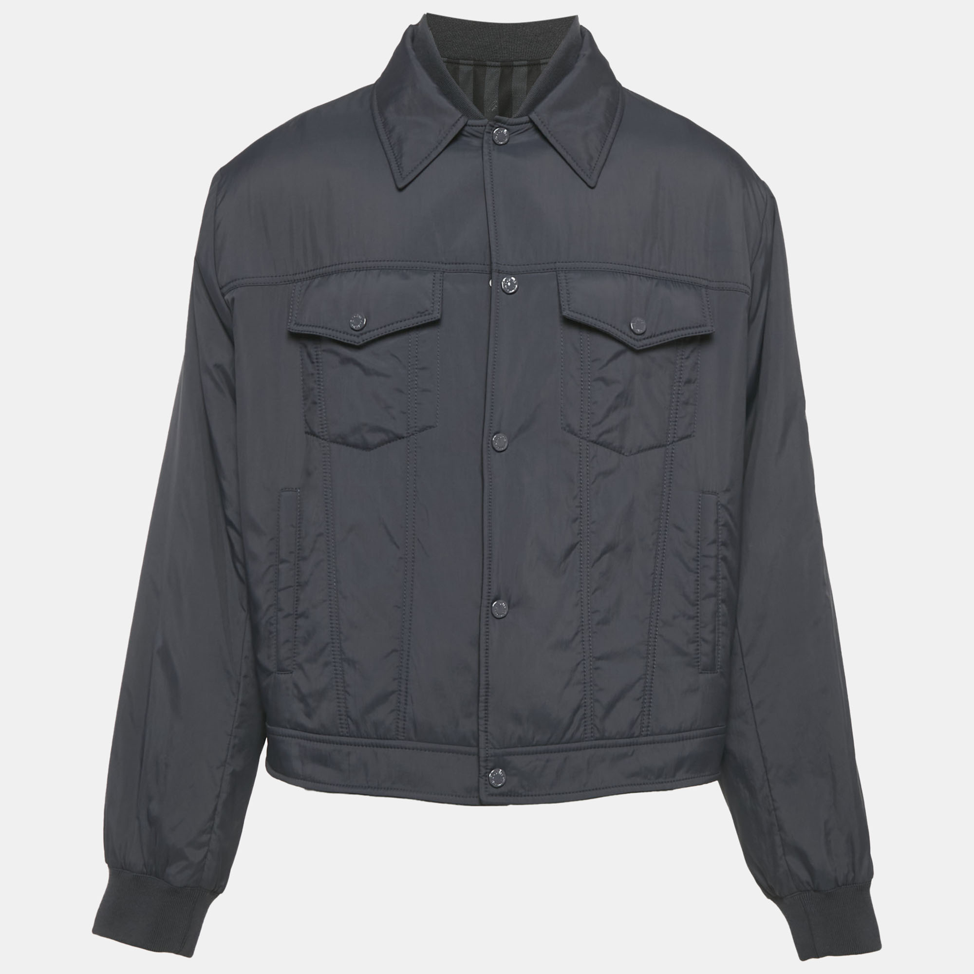 

Louis Vuitton Navy Blue Striped Wool and Synthetic Reversible Jacket XL
