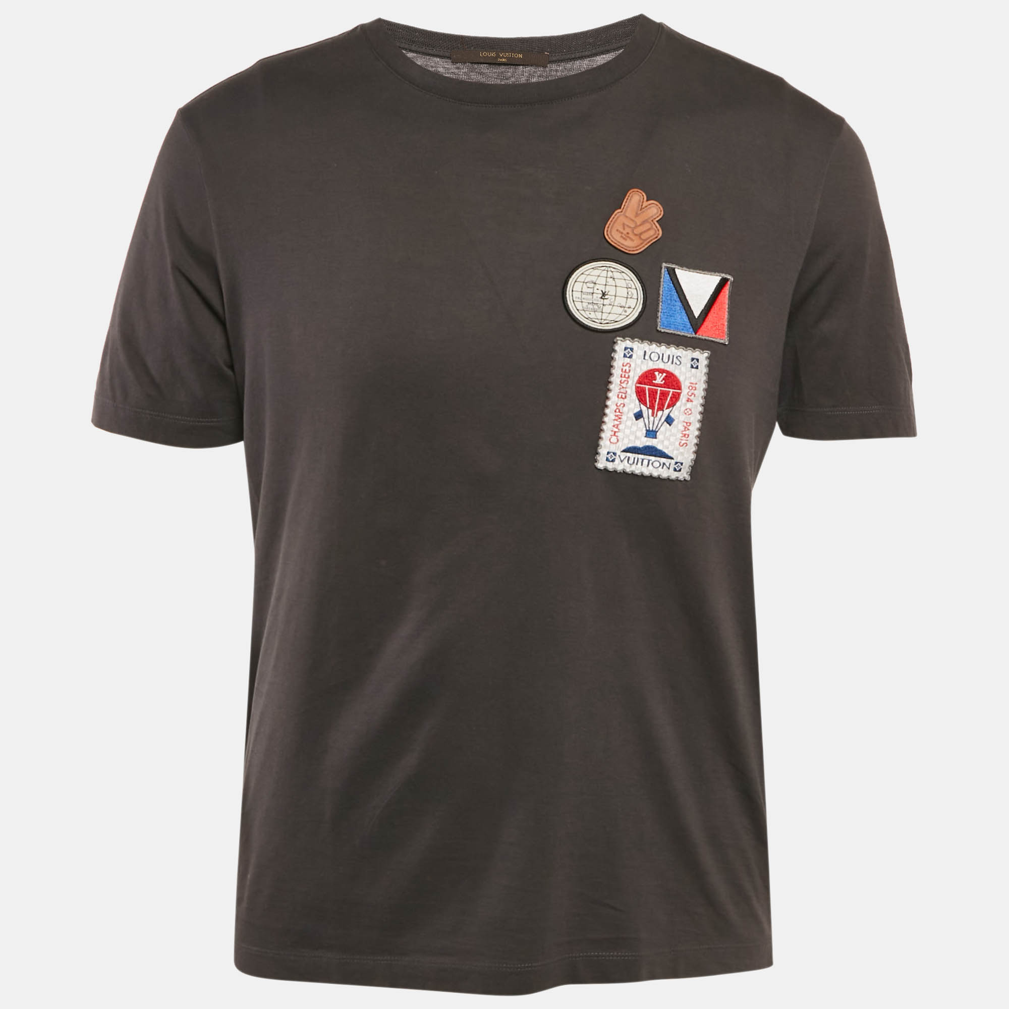 

Louis Vuitton Grey Applique Jersey Crewneck T-Shirt M