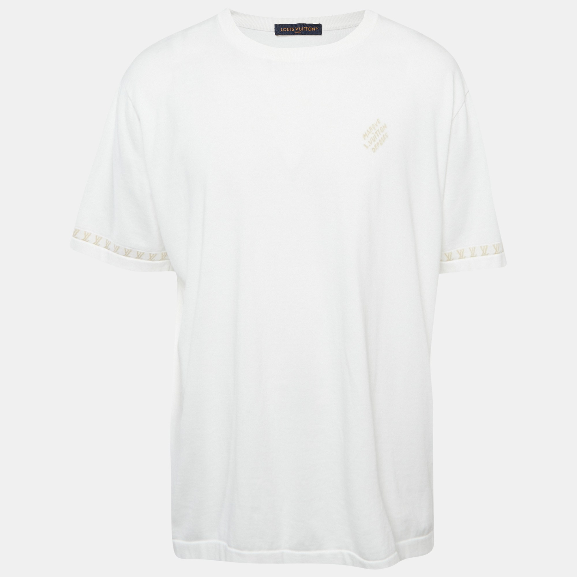 

Louis Vuitton White Marque L.Vuitton Déposée Intarsia Cotton T-Shirt 4L