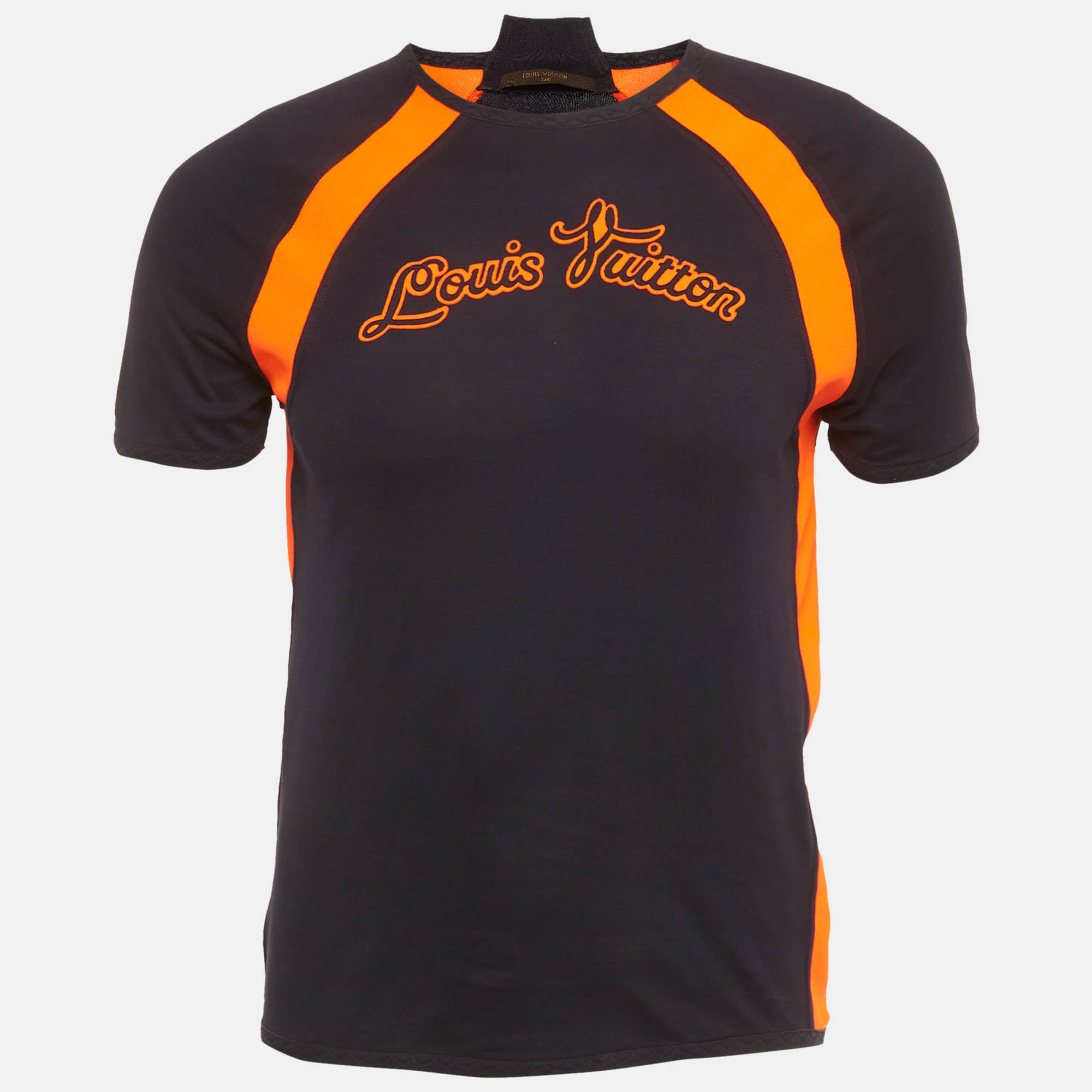 

Louis Vuitton Navy Blu/Orange Logo Applique Jersey T-Shirt S, Blue