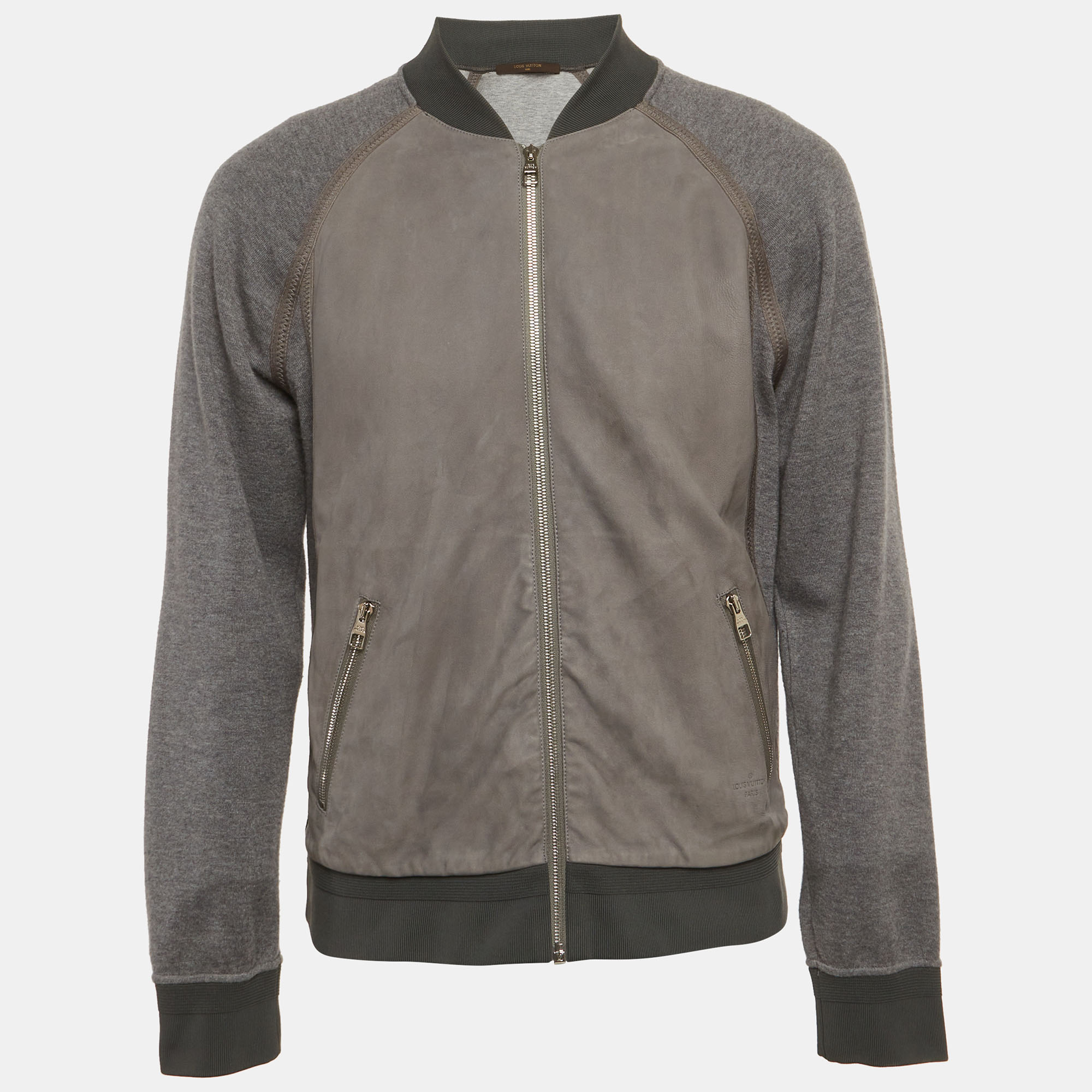 

Louis Vuitton Grey Leather and Cotton Knit Blouson L