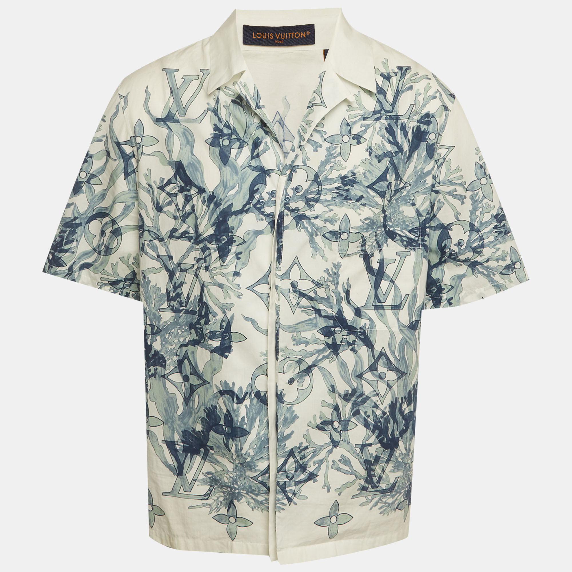 

Louis Vuitton Blue/White Printed Cotton Short Sleeve Shirt M