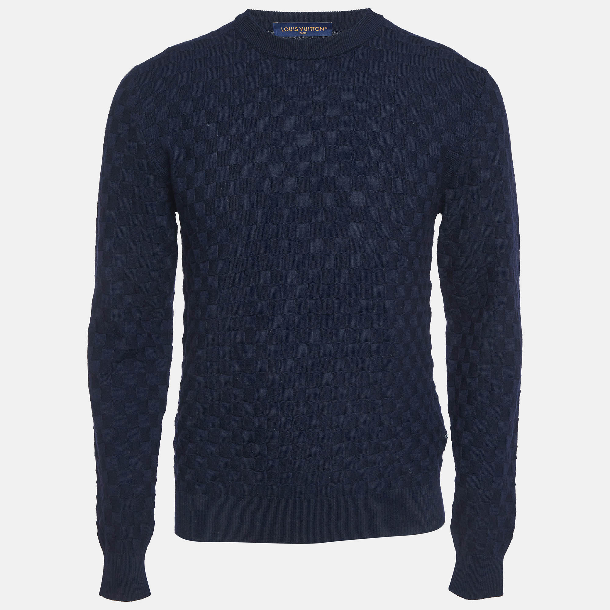 

Louis Vuitton Navy Blue Damier Wool Knit Sweater M