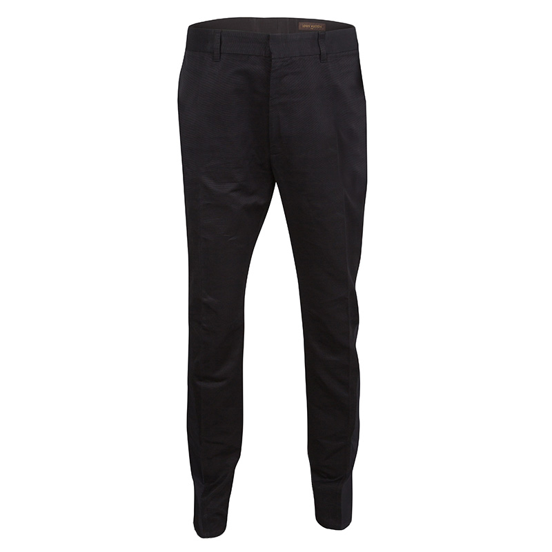 Pre Owned Louis Vuitton Navy Blue Cotton Contrast Paneled Trousers 3XL