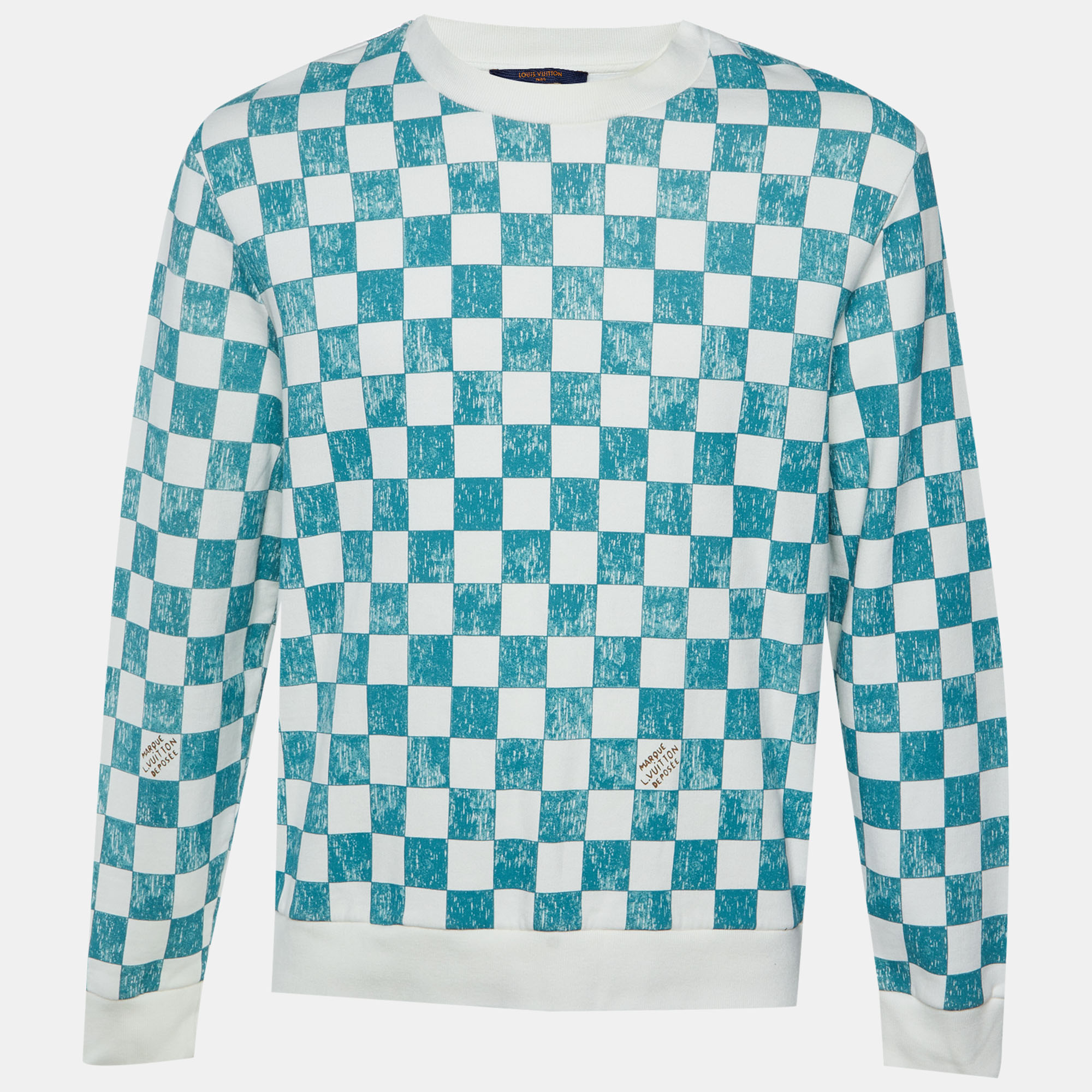 

Louis Vuitton White/Green Damier Print Cotton Knit Sweatshirt L