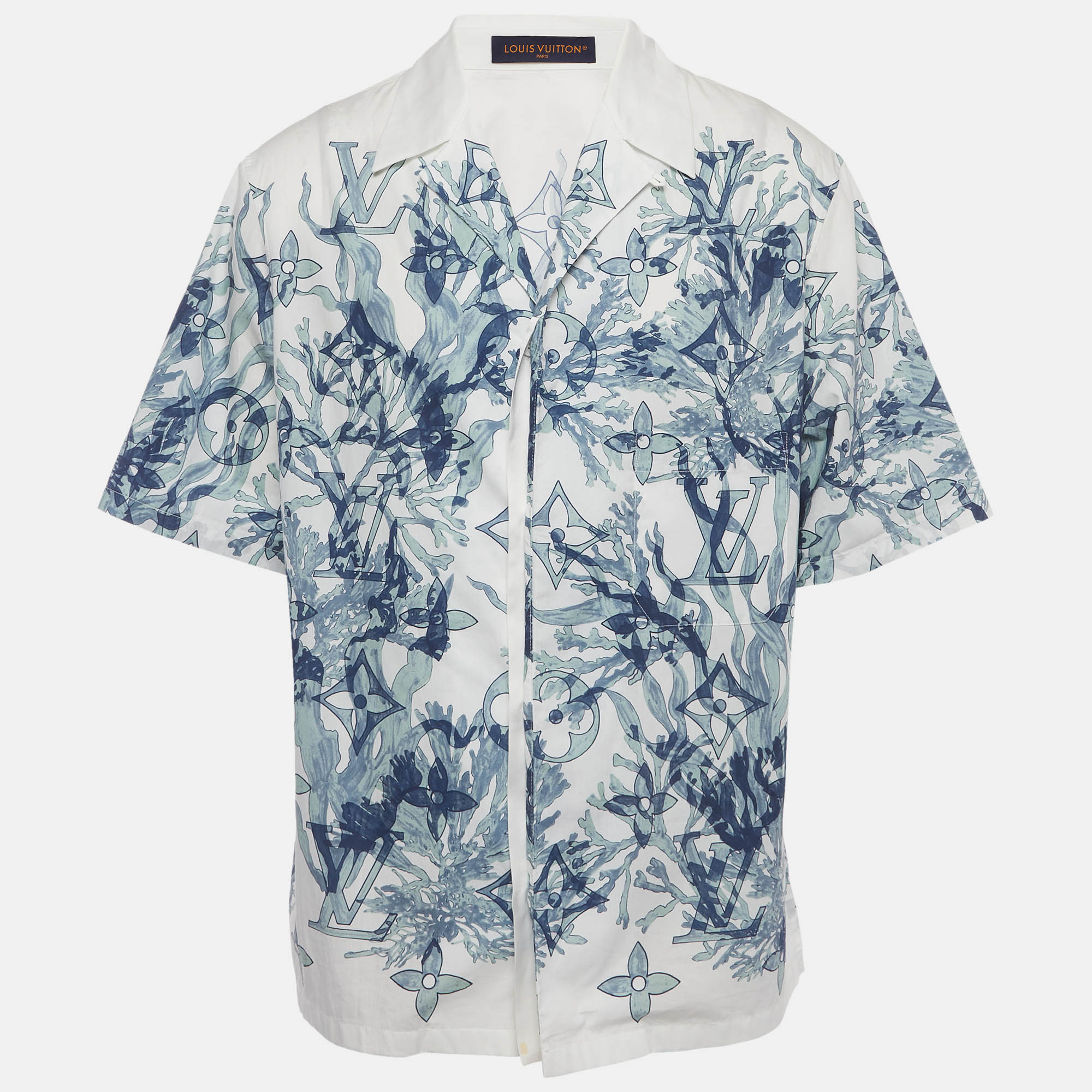 

Louis Vuitton Blue/White Printed Cotton Short Sleeve Shirt L