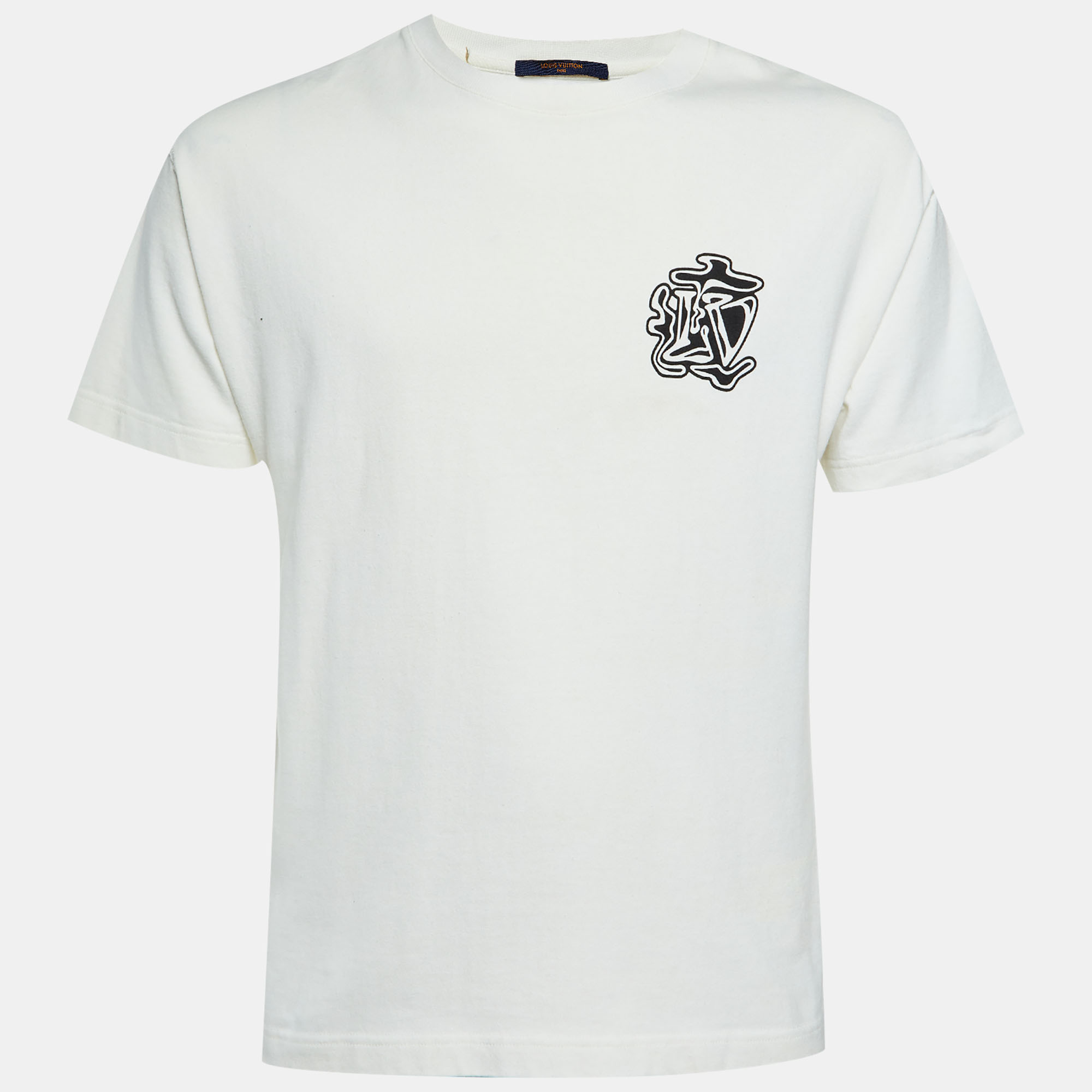 

Louis Vuitton White Smoke Logo Print Cotton Crew Neck T-Shirt S