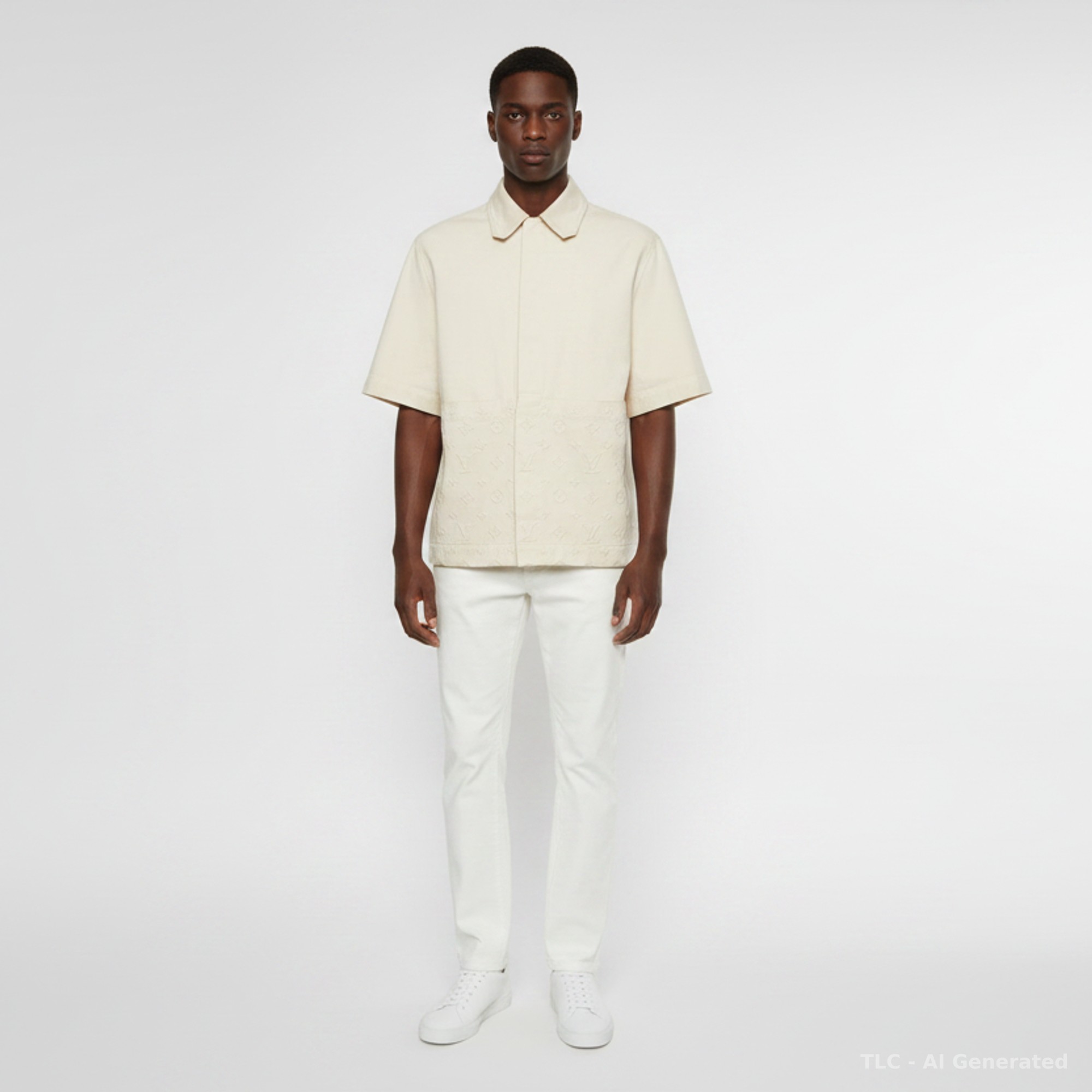 

Louis Vuitton Beige Monogram Denim Short-Sleeved Workwear Shirt L