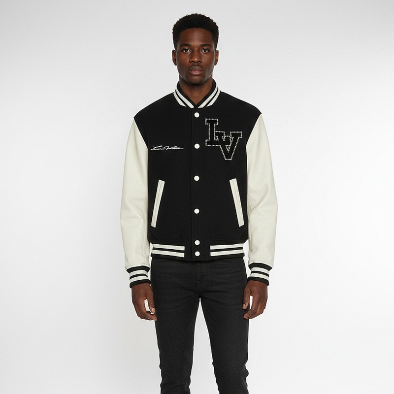

Louis Vuitton Black Wool and Leather Blouson Varsity Jacket L
