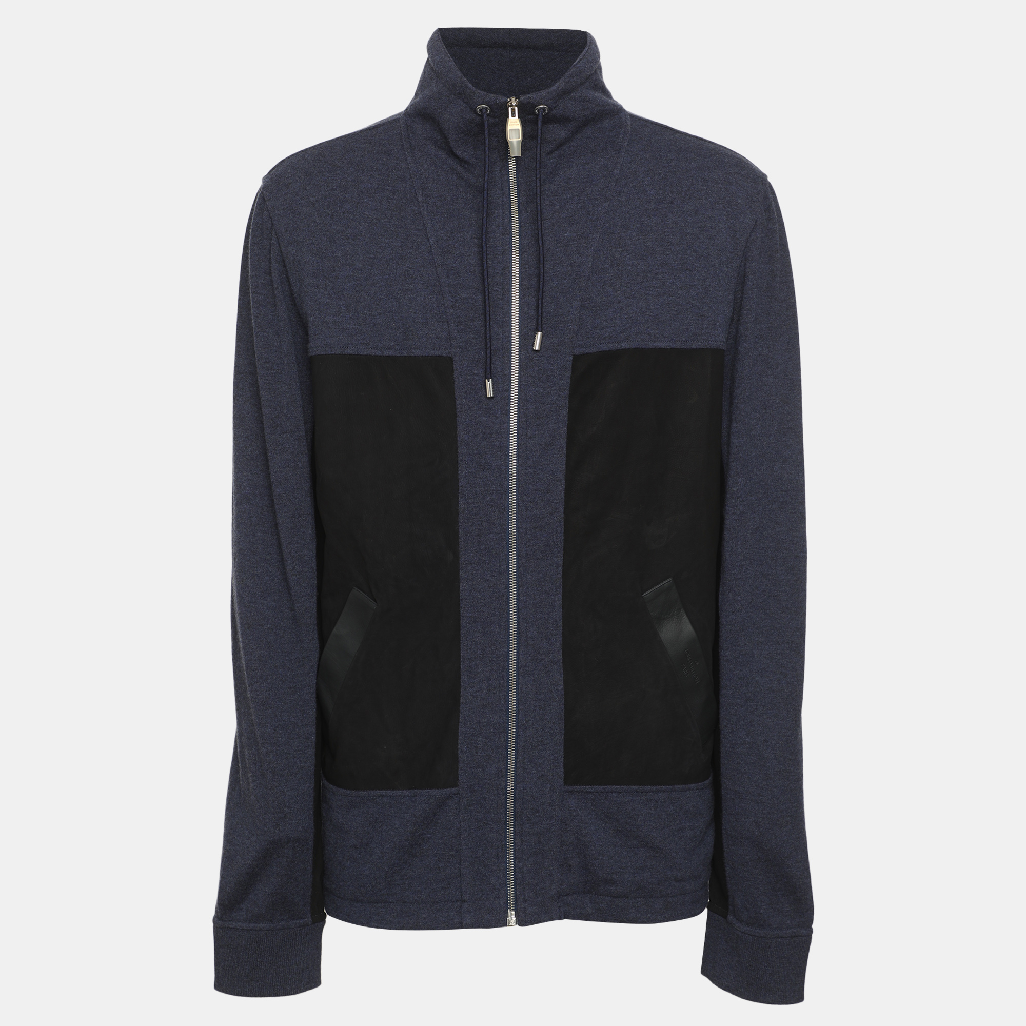 

Louis Vuitton Blue/Black Wool Blend and Leather Pullover Cardigan