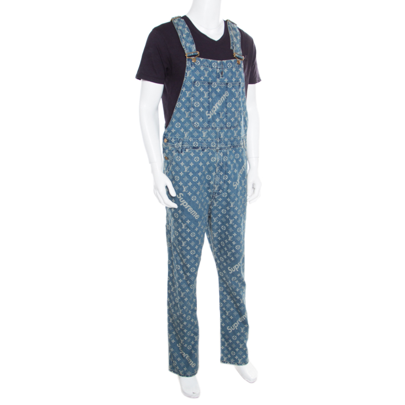 

Louis Vuitton x Supreme Indigo Monogram Jacquard Denim Overalls, Blue