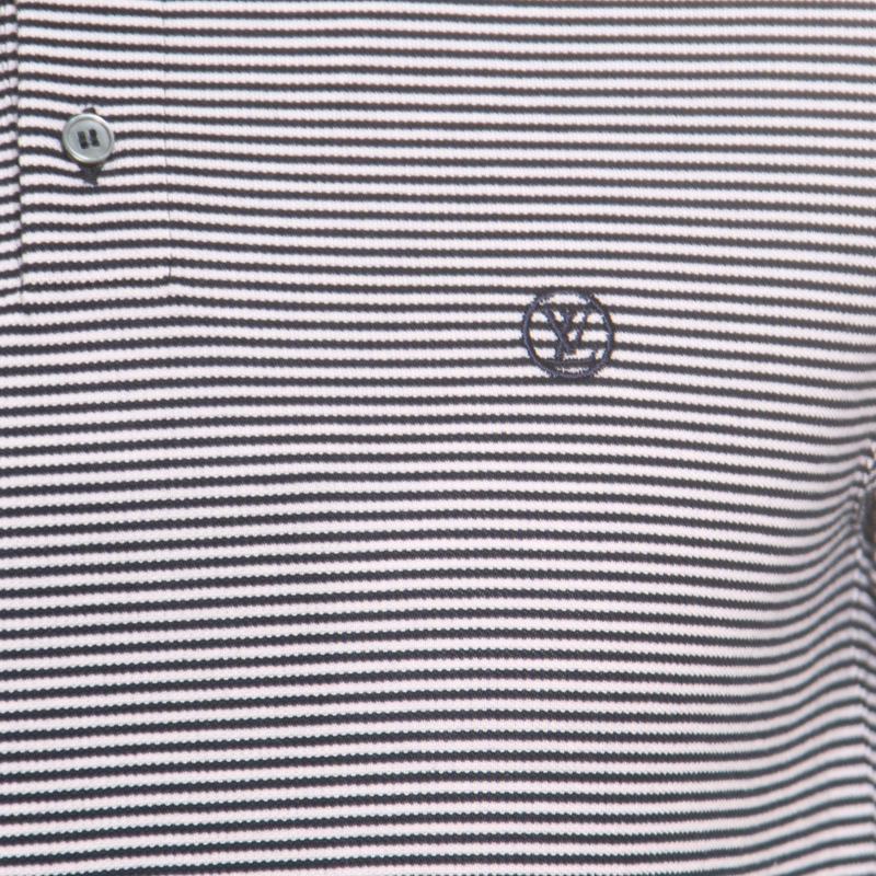Louis Vuitton Navy Blue and Pink Striped Cotton Knit Polo T-Shirt