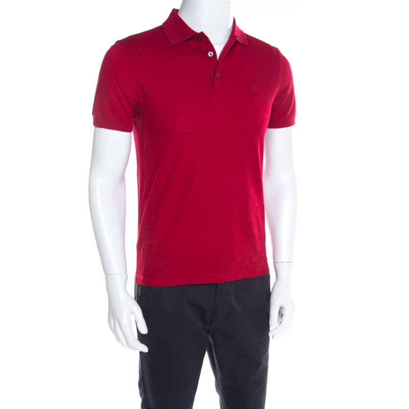 

Louis Vuitton Red Cotton Honeycomb Knit Short Sleeve Polo T-Shirt