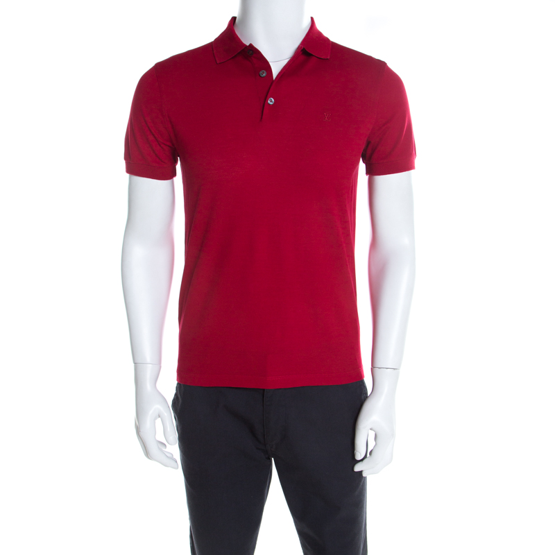 Louis Vuitton Red Cotton Honeycomb Knit Short Sleeve Polo T-Shirt S ...
