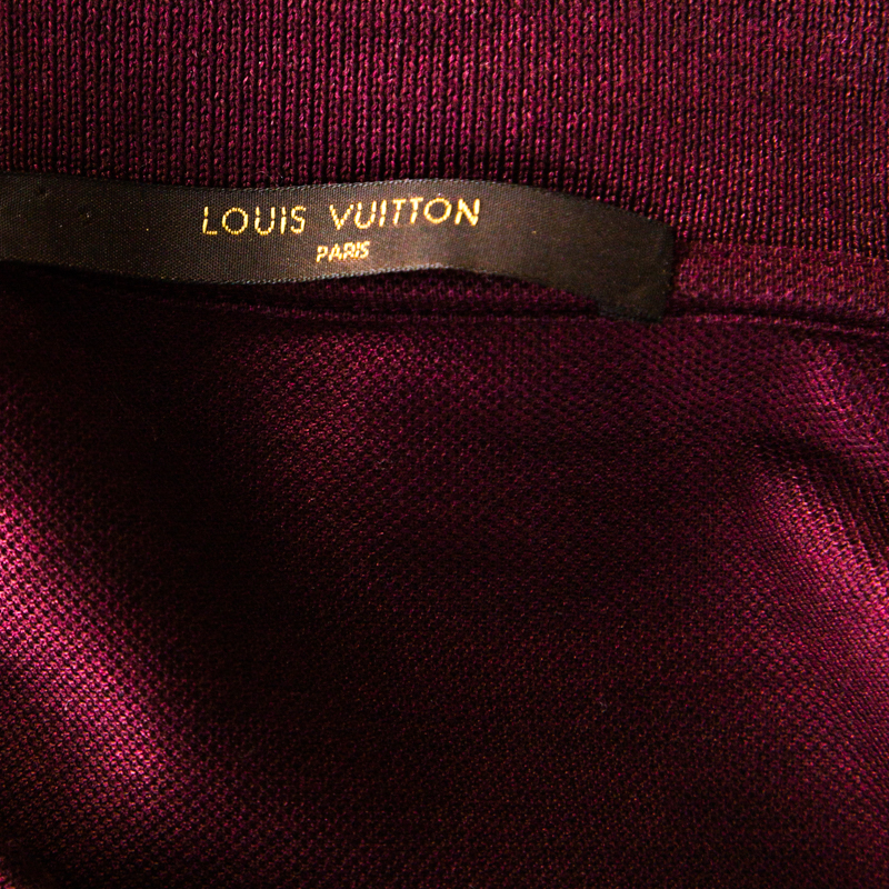 Louis Vuitton Burgundy Honeycomb Knit Cotton Logo Embroidered Polo