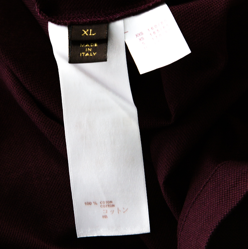 Louis Vuitton Burgundy Honeycomb Knit Cotton Logo Embroidered Polo