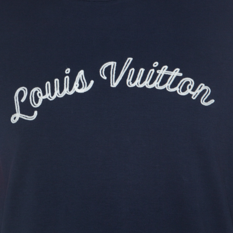Louis Vuitton Dark Blue Cotton Logo Embroidered Striped Sleeve T