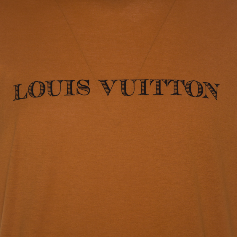 Louis Vuitton Tan Brown Logo Printed Cotton T Shirt XL Louis Vuitton