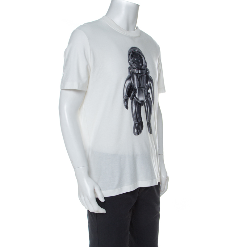 

Louis Vuitton Off White Cotton Jacquard Velour Spaceman Motif T-Shirt