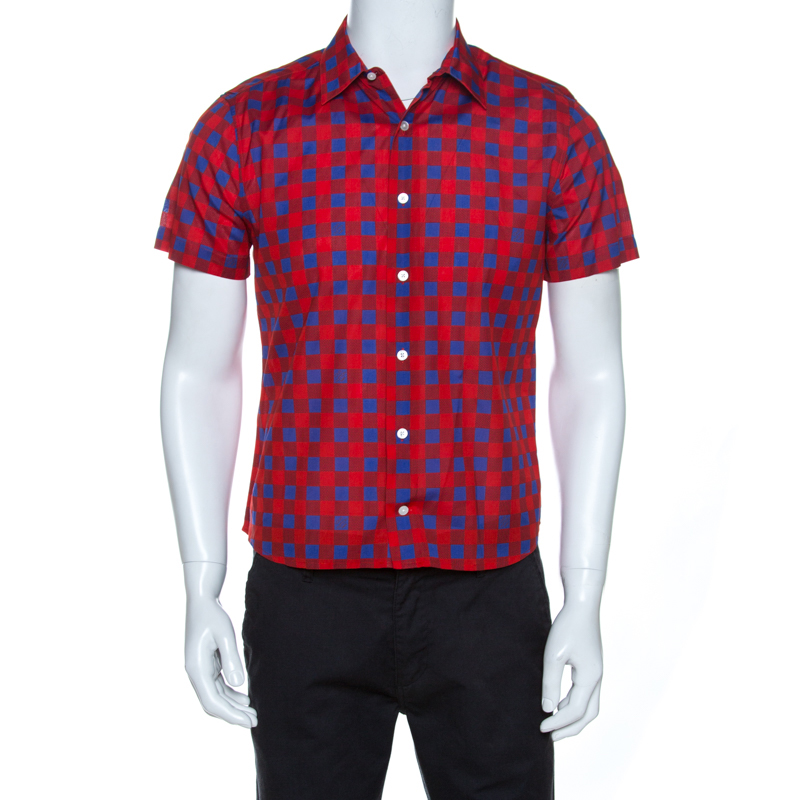 Louis Vuitton Red and Blue Masai Check Short Sleeve Shirt M Louis ...