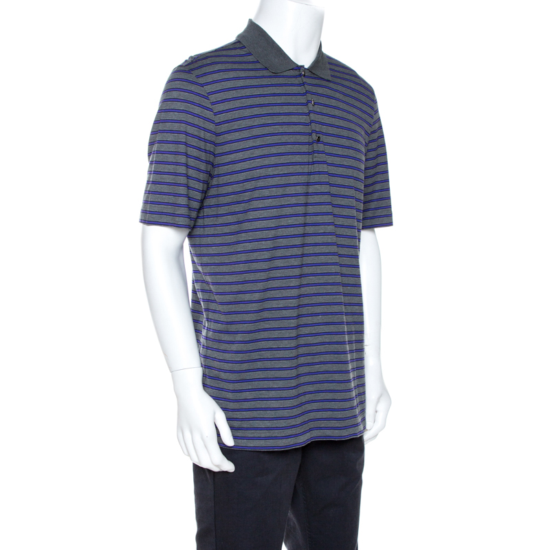 

Louis Vuitton Grey Striped Stretch Cotton Polo T-Shirt