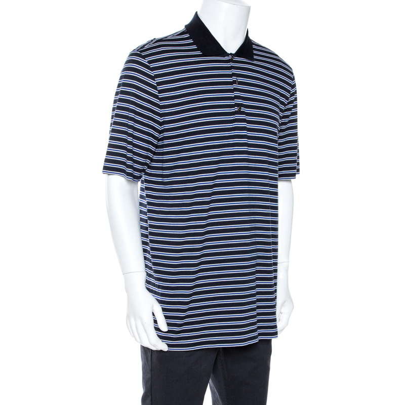 

Louis Vuitton Dark Blue Striped Stretch Cotton Polo T-Shirt, Navy blue