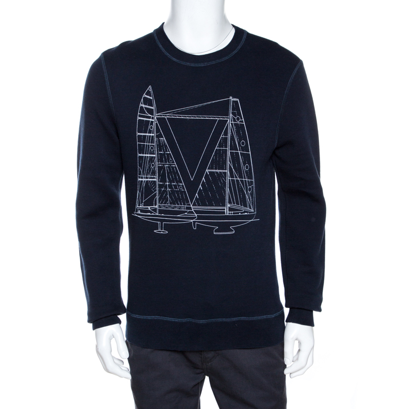Louis Vuitton Navy Blue Sailboat Print Cotton Sweatshirt M