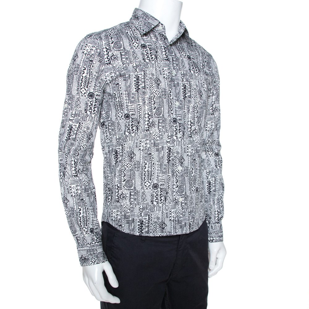 

Louis Vuitton Monochrome Doodle Print Cotton Long Sleeve Shirt, White