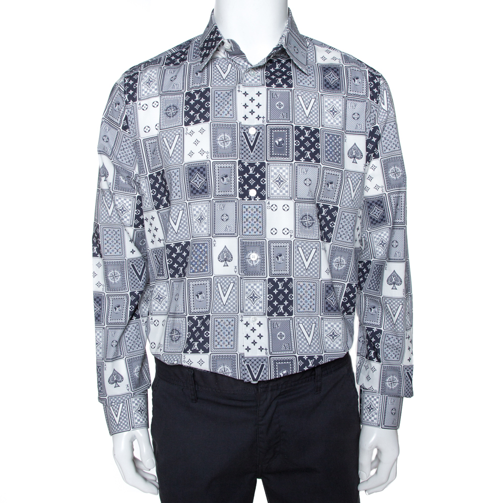 Pre-owned Navy Blue Lv Cards Print Cotton Regular Fit Shirt L