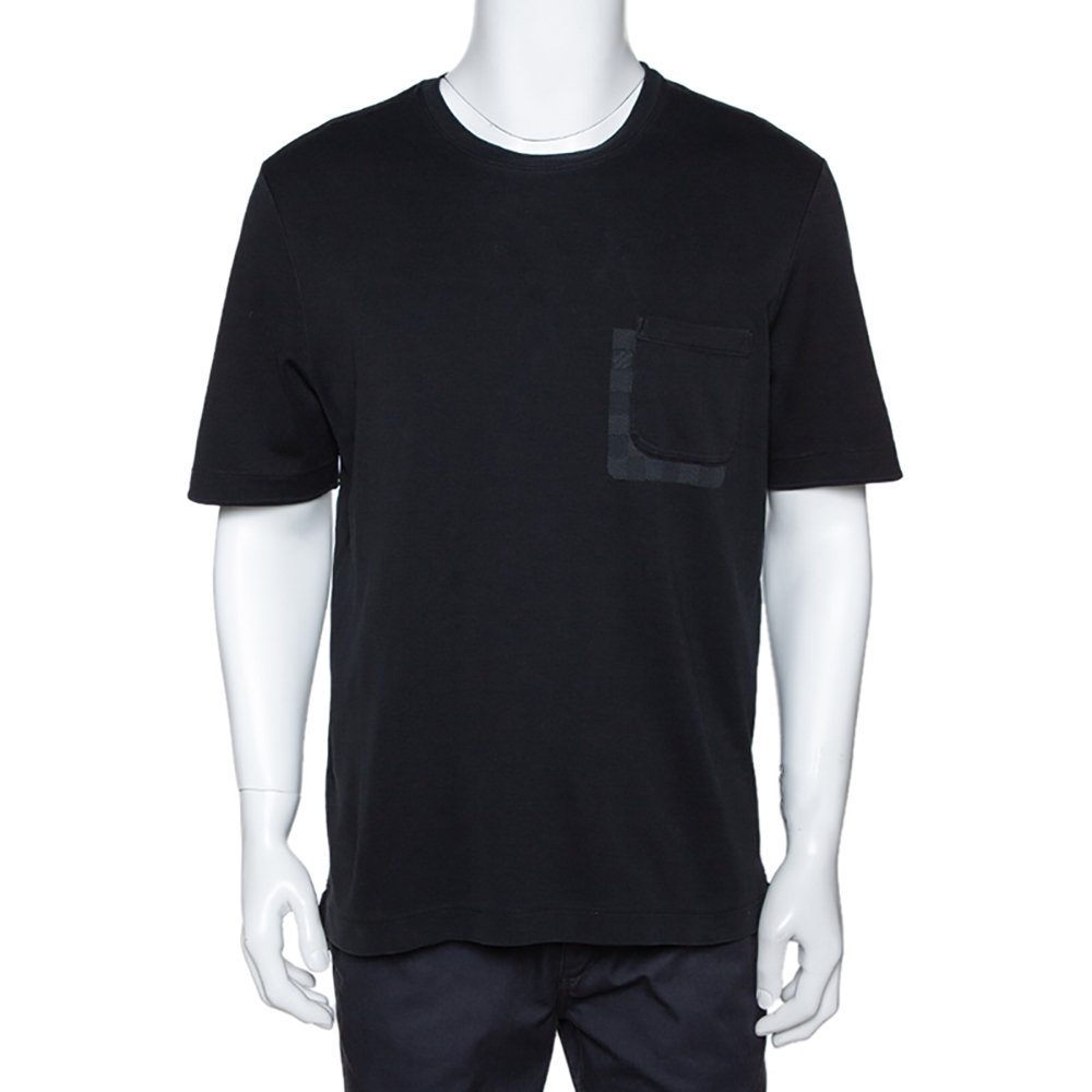 Louis Vuitton Black Cotton Damier Ebene Pocket Patch T Shirt XL
