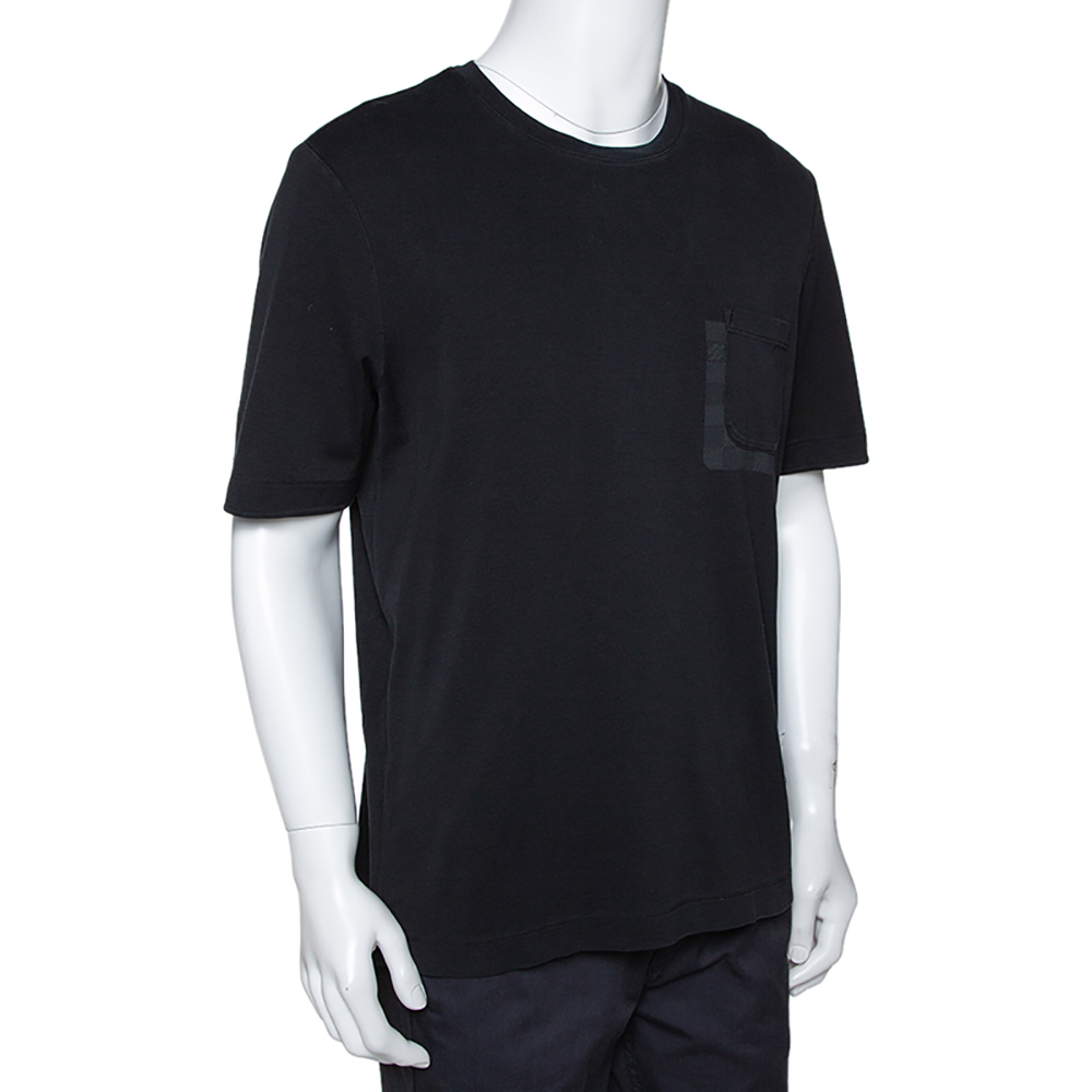 

Louis Vuitton Black Cotton Damier Ebene Pocket Patch T Shirt