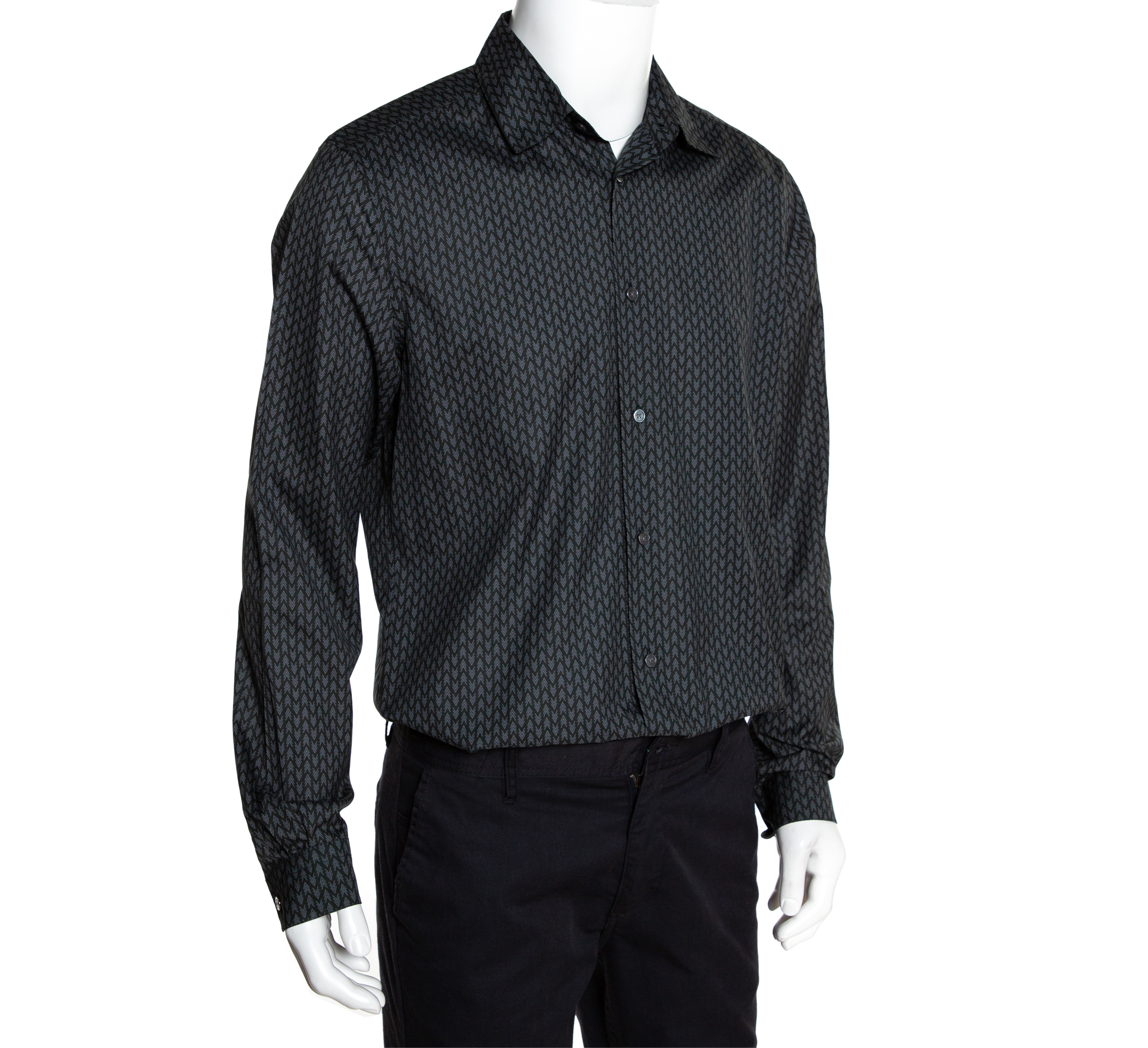 

Louis Vuitton Dark Green Printed Cotton Button Front Shirt
