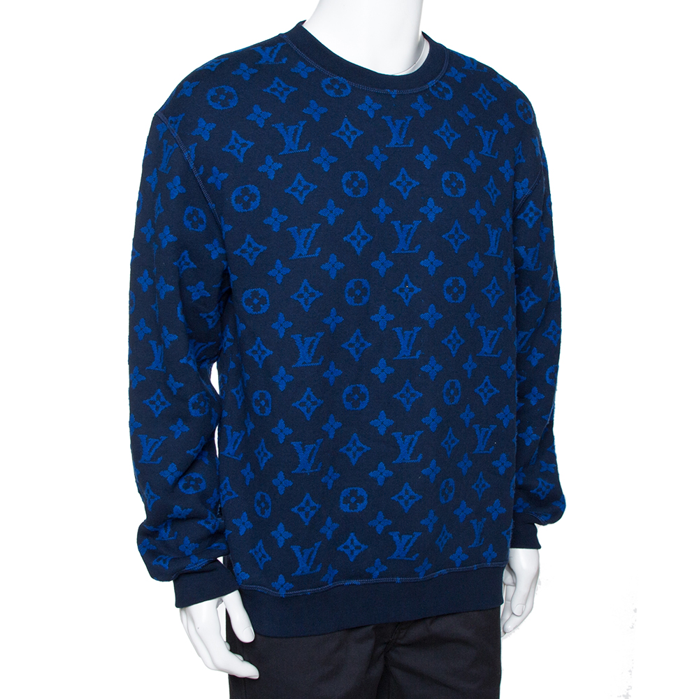 Louis Vuitton Blue Monogram Jacquard Wool Blend Sweatshirt M