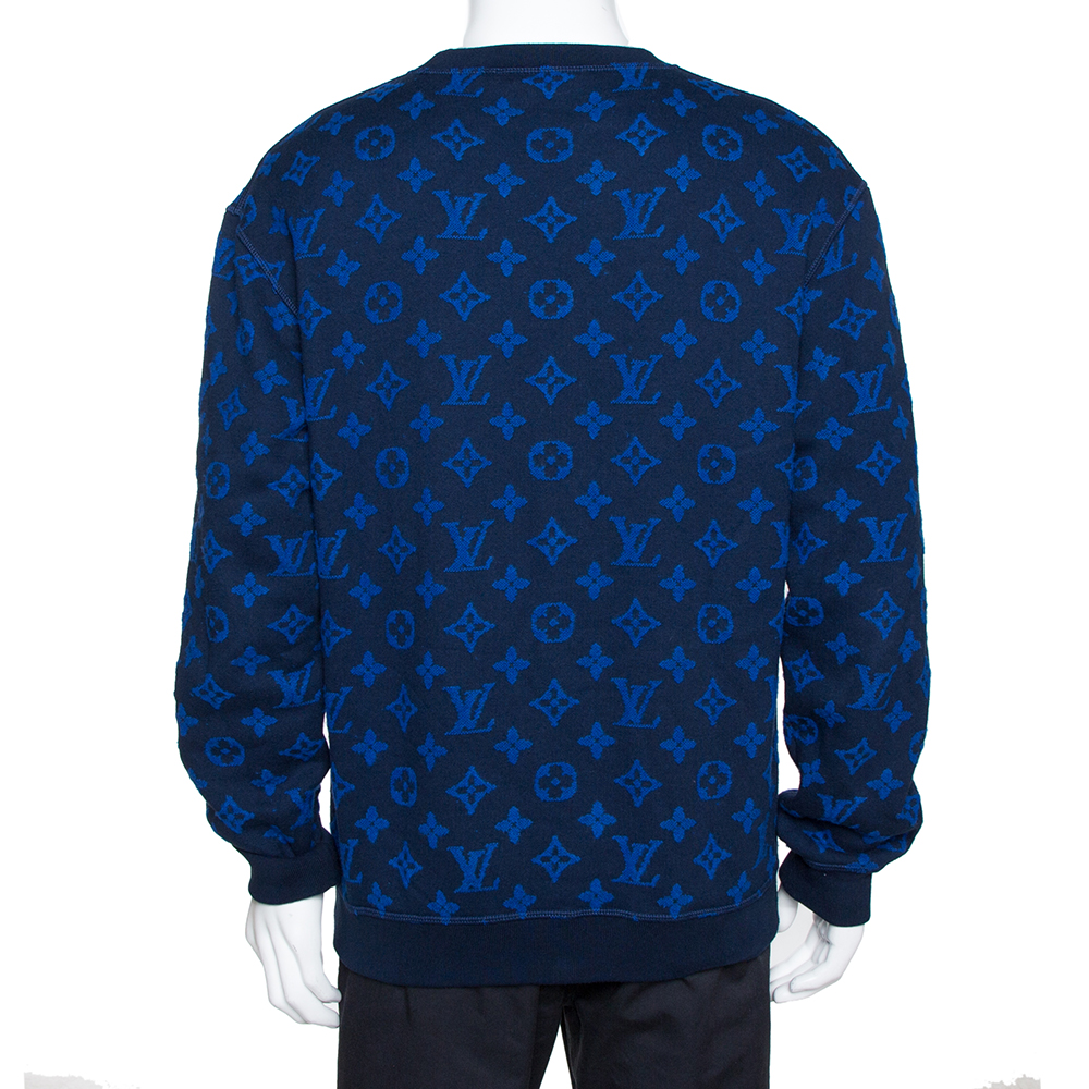 Louis Vuitton Blue Monogram Jacquard Wool Blend Sweatshirt M