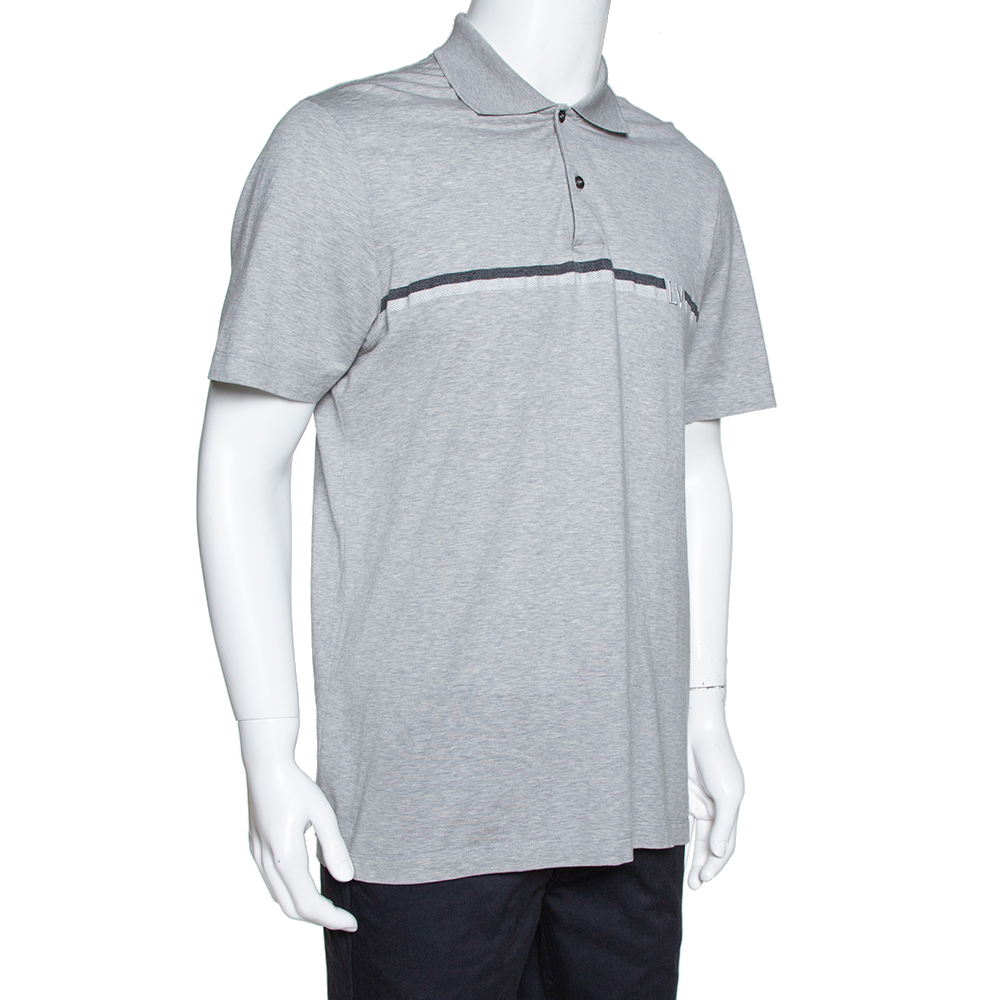 

Louis Vuitton Grey Cotton Pique Logo Detail Polo T-Shirt