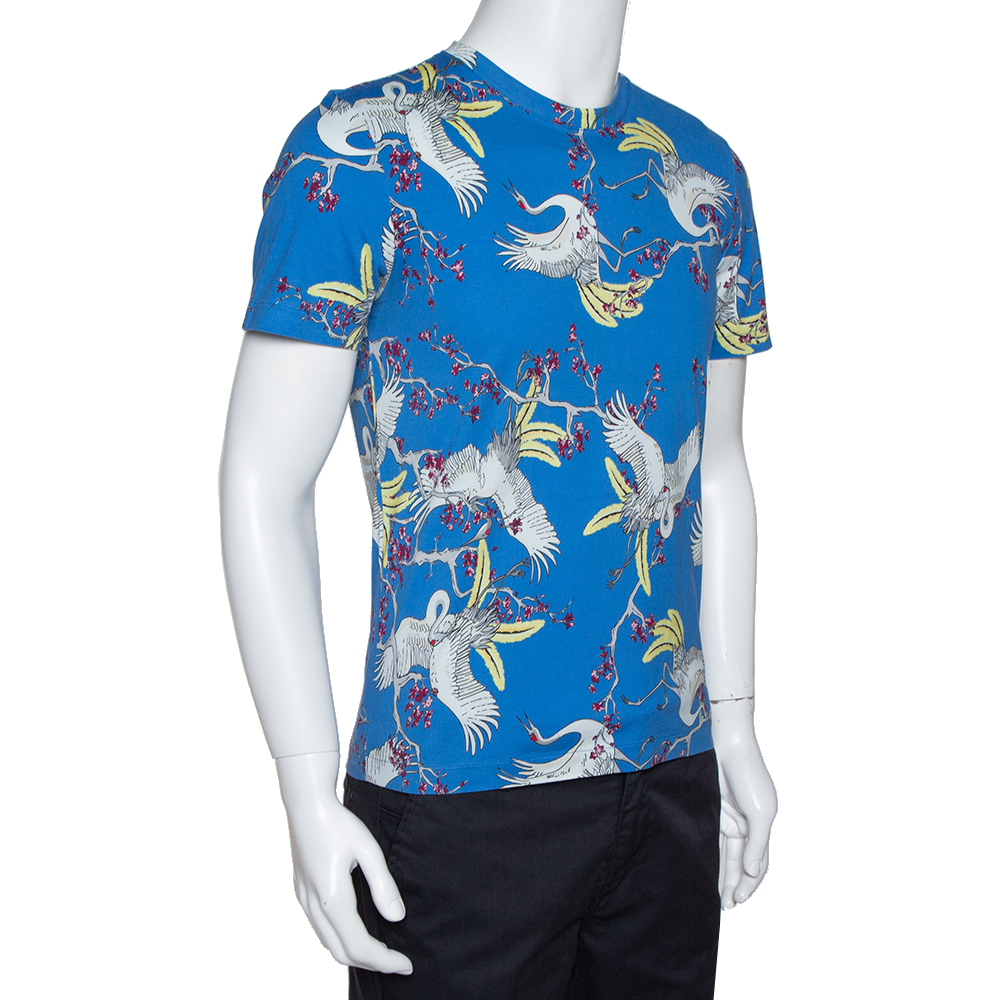 

Louis Vuitton Blue Crane Print Cotton Crew Neck T-Shirt