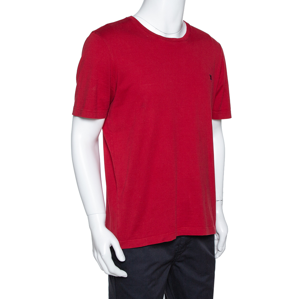 

Louis Vuitton Red Cotton Logo Embroidered Crew Neck T Shirt