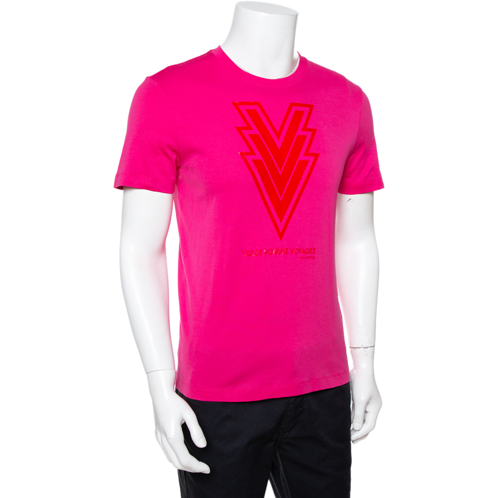 

Louis Vuitton Pink Volez Voguez Voyagez Printed Cotton T-Shirt