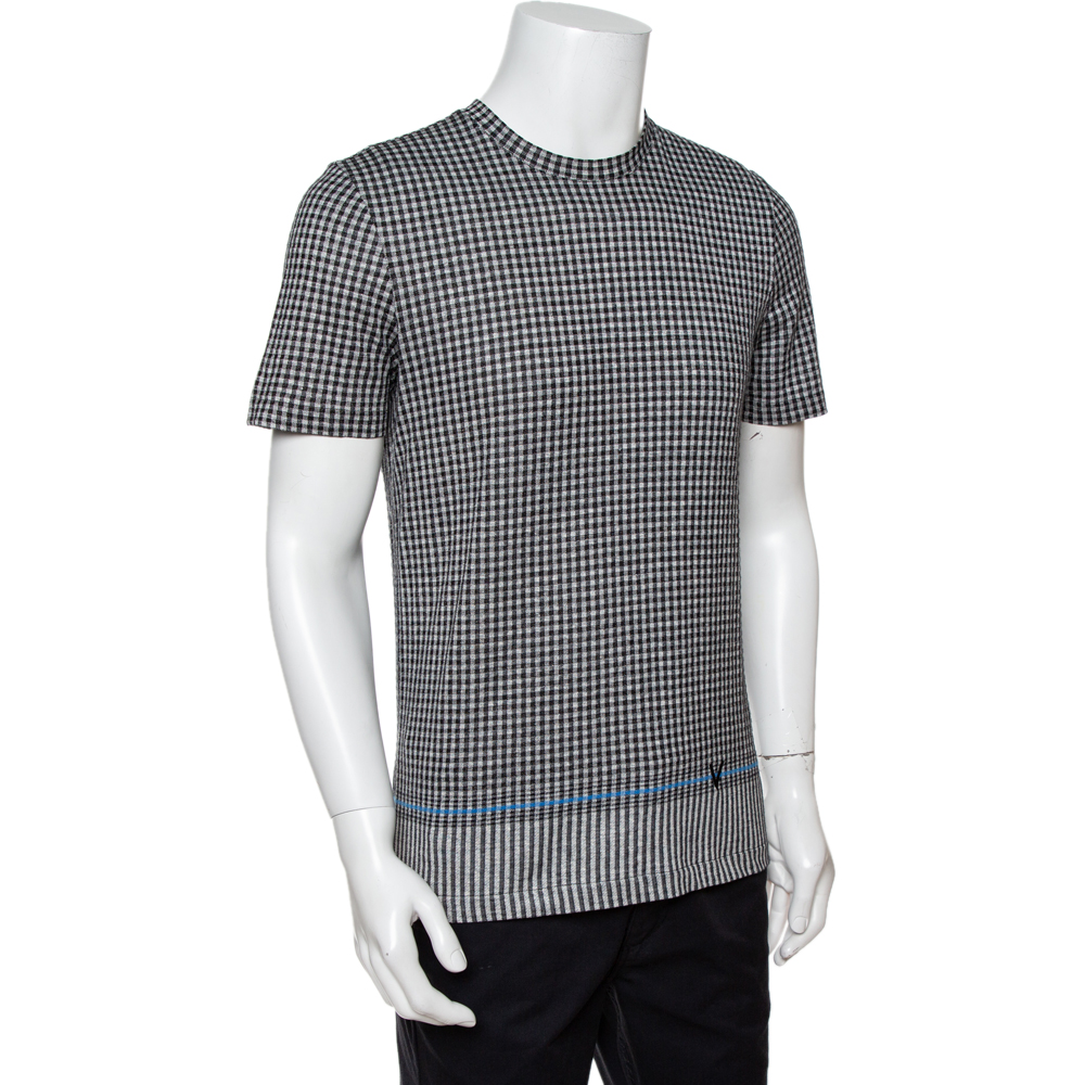 

Louis Vuitton Monochrome Checked Linen Blend Crew Neck T-Shirt, Black