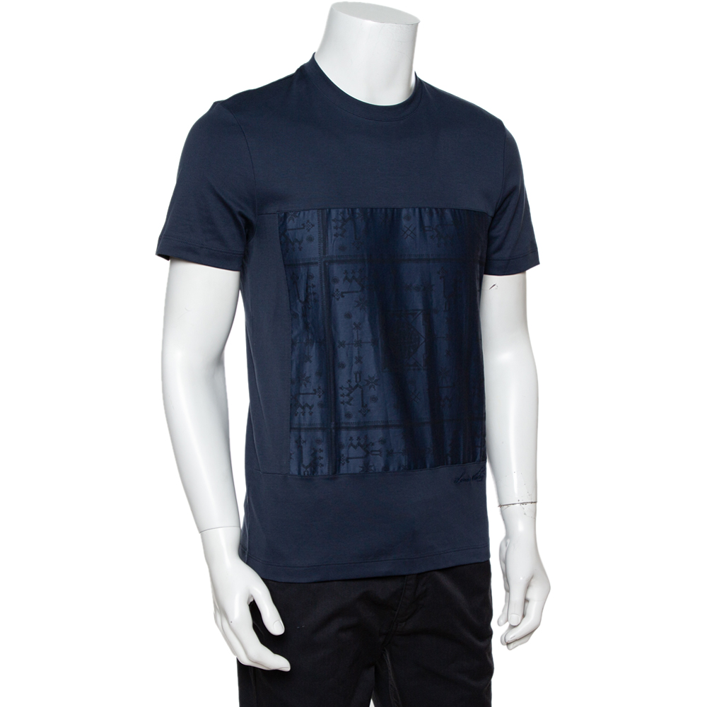 

Louis Vuitton Navy Blue Cotton Patch Front Crew Neck T-Shirt