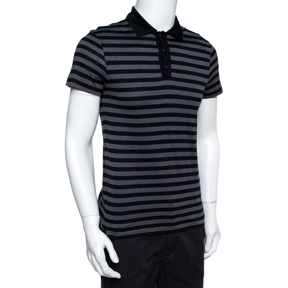 

Louis Vuitton Navy Blue & Grey Striped Cotton Polo T-Shirt