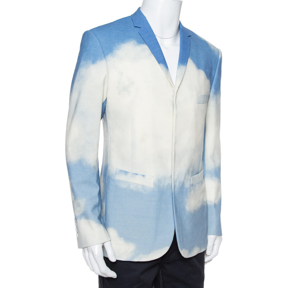 

Louis Vuitton Blue & White Wool Logo Embossed Clouds Jacket