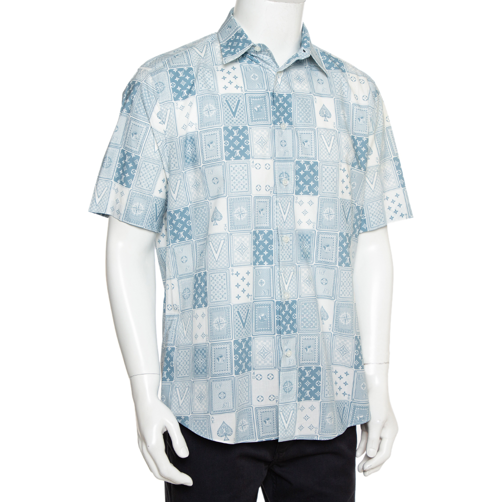 

Louis Vuitton Grey & White Monogram Playing Card Printed Cotton Short Sleeve Shirt