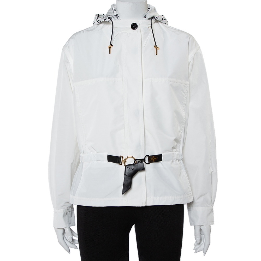 Pre-owned Louis Vuitton White Synthetic & Cotton Short Hooded Parka S