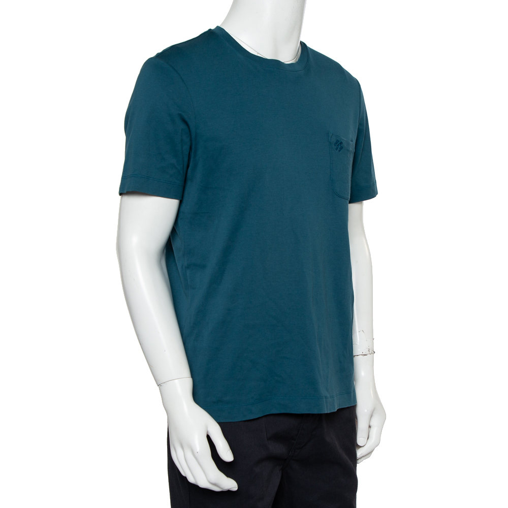 

Louis Vuitton Teal Blue Cotton Damier Pocket Crewneck T-Shirt