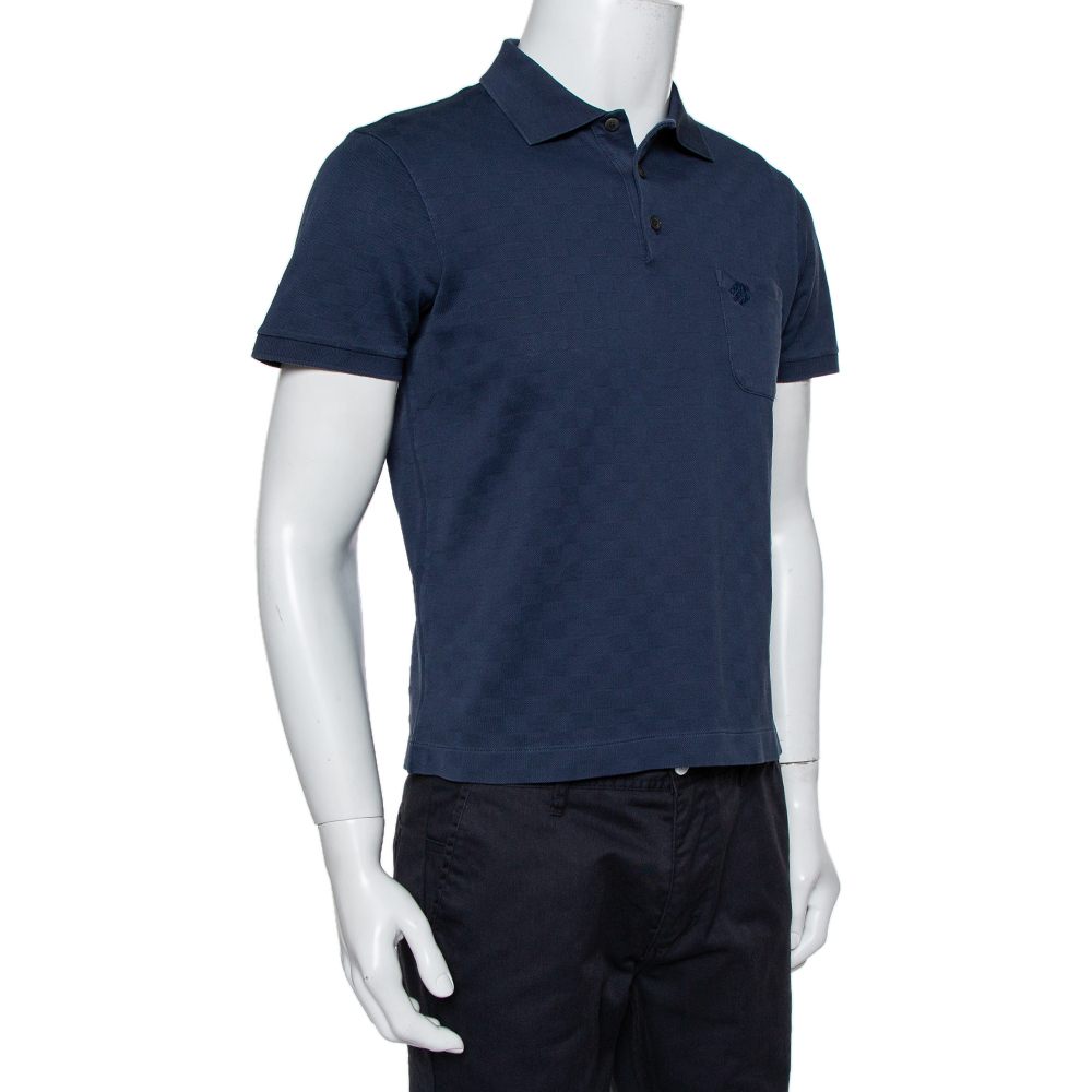 

Louis Vuitton Navy Blue Cotton Knit Polo T-Shirt