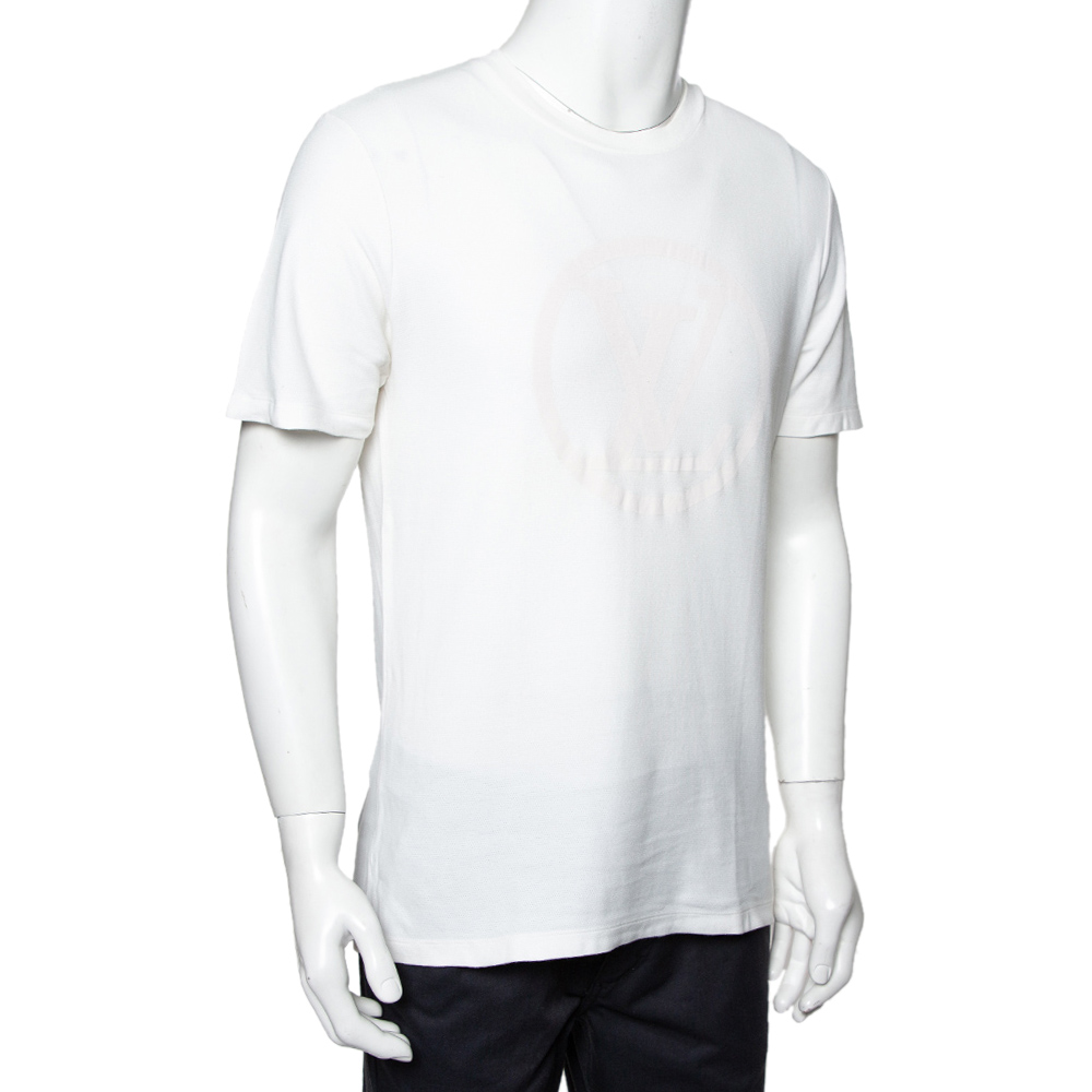 

Louis Vuitton White Logo Printed Cotton Knit Crewneck T-Shirt