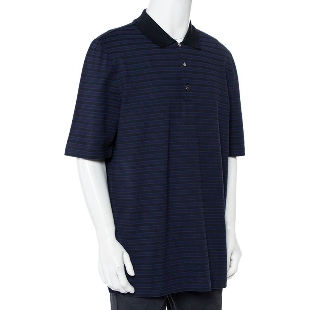 

Louis Vuitton Navy Blue Striped Cotton Pique Polo T-Shirt 4L