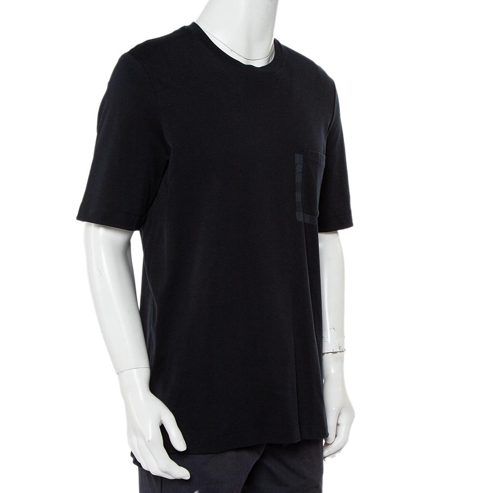 

Louis Vuitton Black Cotton Damier Patch Pocket Detail High Low Hem T-Shirt
